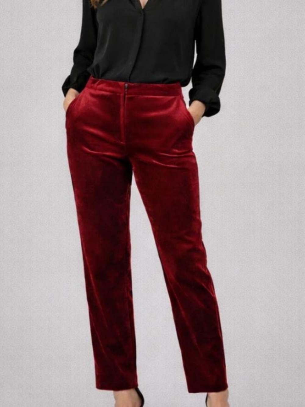 Express editor Straight-Leg Velvet Pants in Burgundy/red size 10